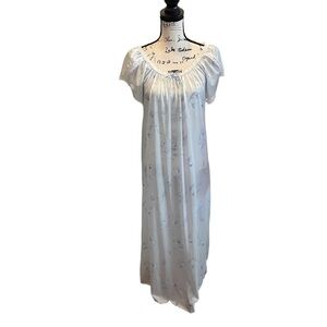 Vintage Miss Dira New York Sheer Nightgown Blue Floral Medium Lace trim Sexy